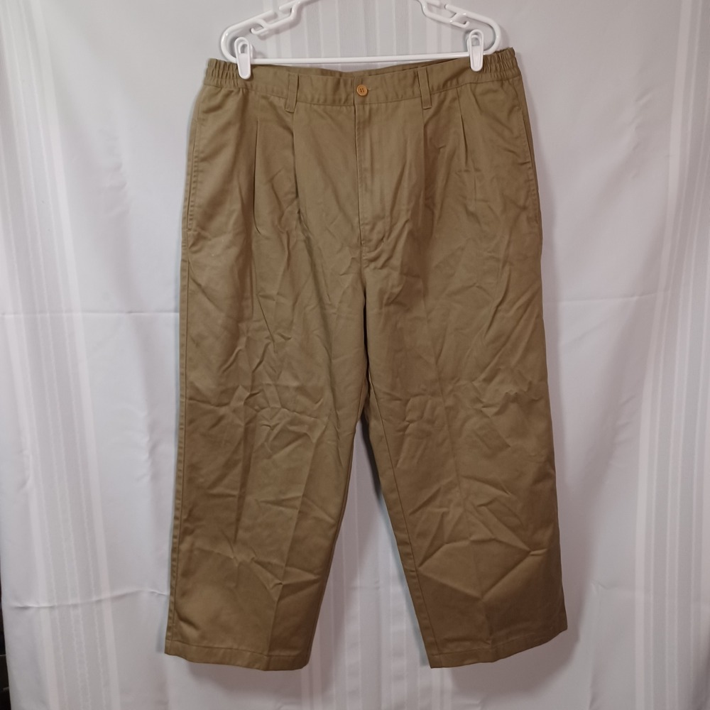Freeway Exchange Pants Mens 38x26 Tan Khaki Pleated Elastic Side Waist Cotton